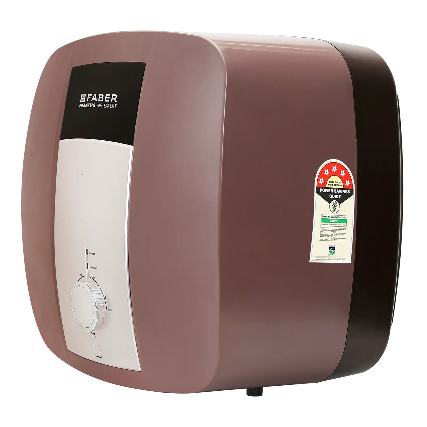 Faber Cyrus 15L Storage Water Heater | Heating Indicator, 8 Bar Pressure, Temperature Control, ABS Body, MFV Safety Valve, Auto Cut-Off, Titanium Glassline Coated Tank | 2000W, 5 Star | (Black Cherry)