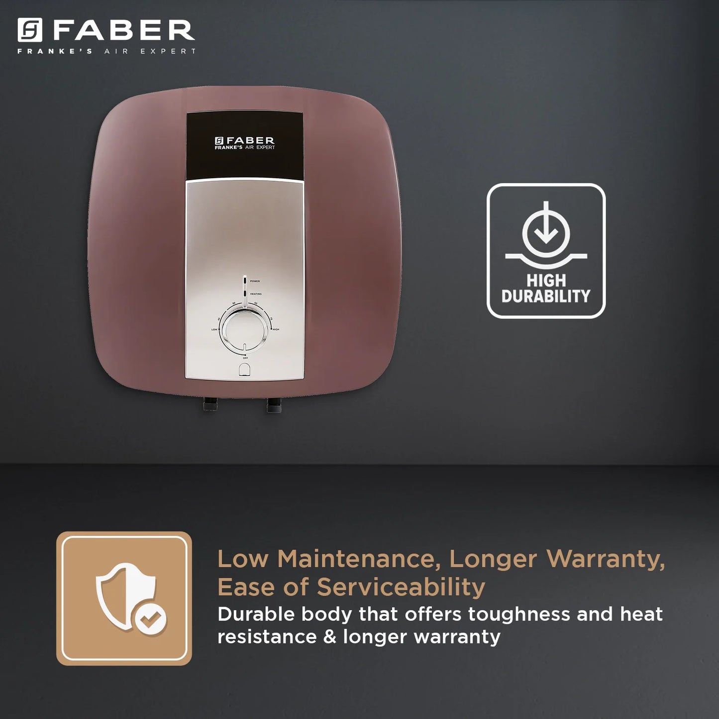 Faber Cyrus 15L Storage Water Heater | Heating Indicator, 8 Bar Pressure, Temperature Control, ABS Body, MFV Safety Valve, Auto Cut-Off, Titanium Glassline Coated Tank | 2000W, 5 Star | (Black Cherry)