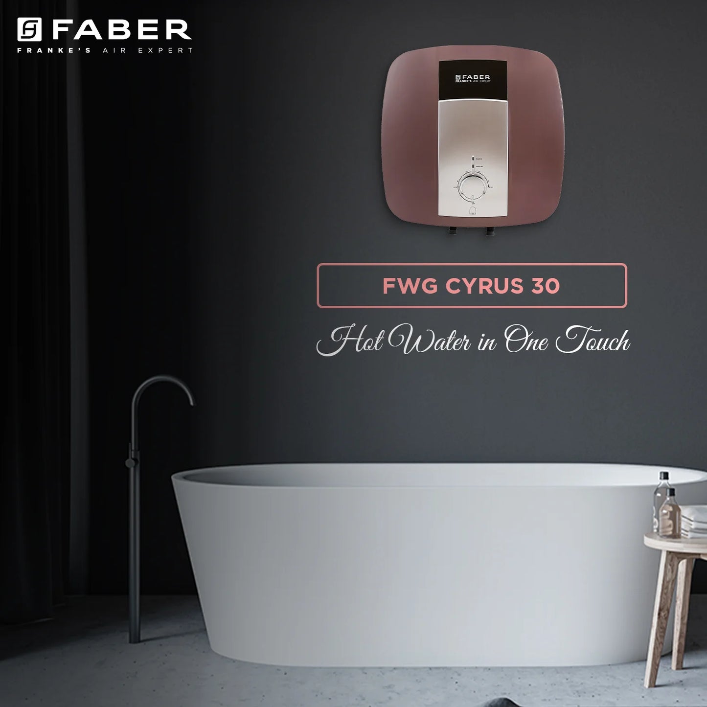 Faber Cyrus 15L Storage Water Heater | Heating Indicator, 8 Bar Pressure, Temperature Control, ABS Body, MFV Safety Valve, Auto Cut-Off, Titanium Glassline Coated Tank | 2000W, 5 Star | (Black Cherry)