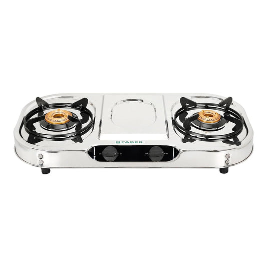 Faber high efficiency 2 Brass Burner gas stove|| Stainless Steel|| ISI Certified gas stove, Manual Ignition, (COOKTOP CRYSTAL 2BB SS) 2 year comprehensive warranty