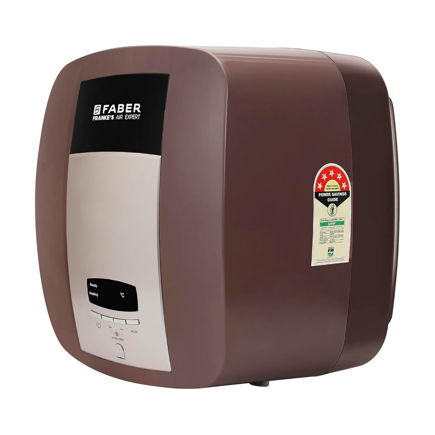 Faber Cyrus 15L Storage Water Heater | Digital Display, 8 Bar Pressure, Temperature Control, ABS Body, MFV Safety Valve, Auto Cut-Off, Titanium Glassline Coated Tank | 2000W, 5 Star | (Black Cherry)