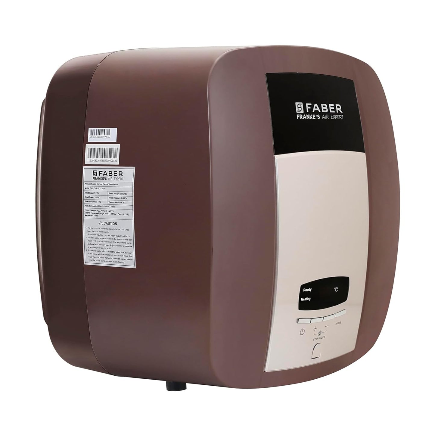 Faber Cyrus 15L Storage Water Heater | Digital Display, 8 Bar Pressure, Temperature Control, ABS Body, MFV Safety Valve, Auto Cut-Off, Titanium Glassline Coated Tank | 2000W, 5 Star | (Black Cherry)