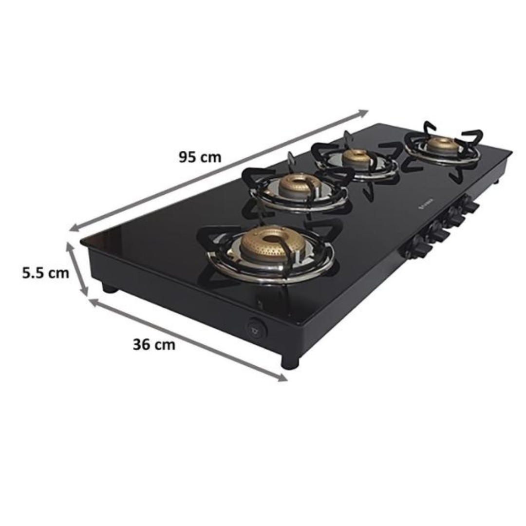 FABER JUMBO XL 4BB 95CM GLASS COOKTOP WITH MANUAL GAS STOVE HEAT RESISTANT BLACK ENAMELLED ROUND (4 BURNERS)