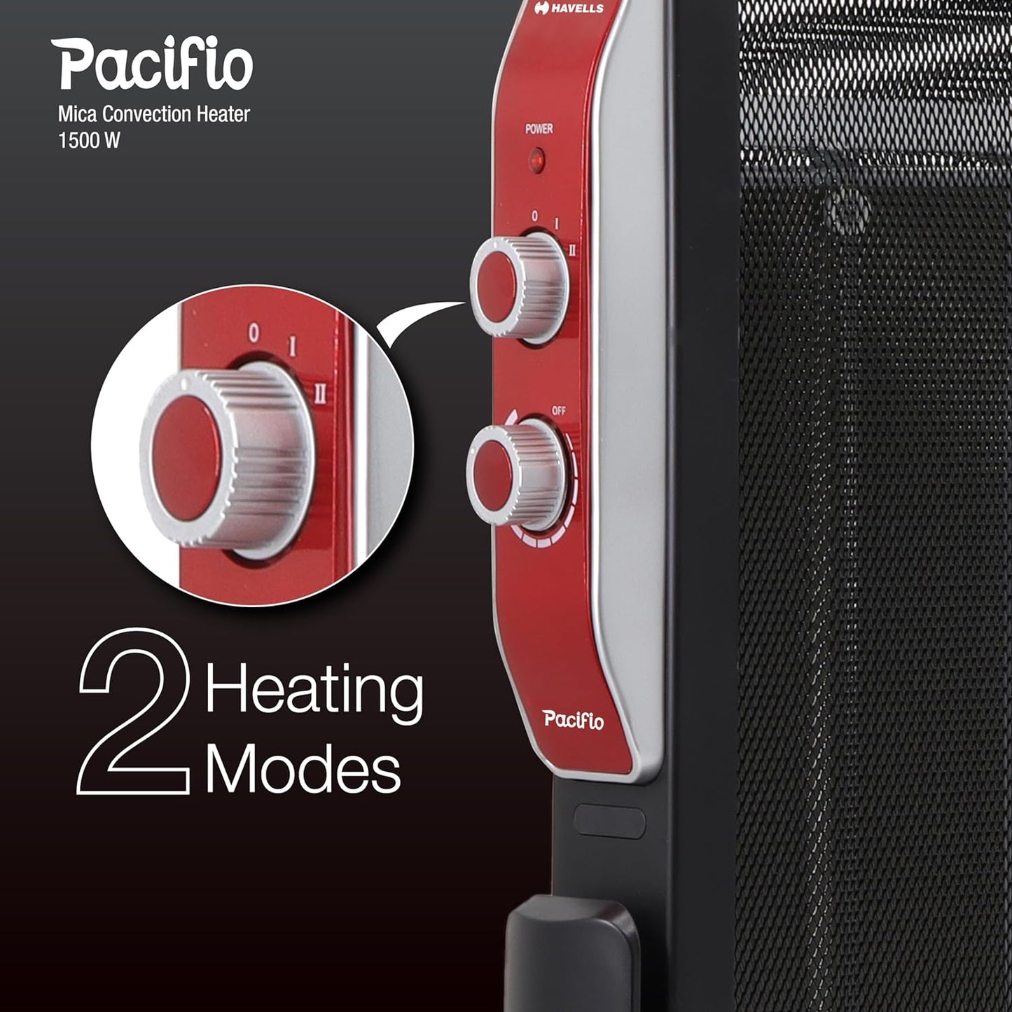 Havells Room Heater Pacifio Mica Convenction 1500 watt with Micathermic Technology & 2 Heat Setting (Black & Rose Gold)