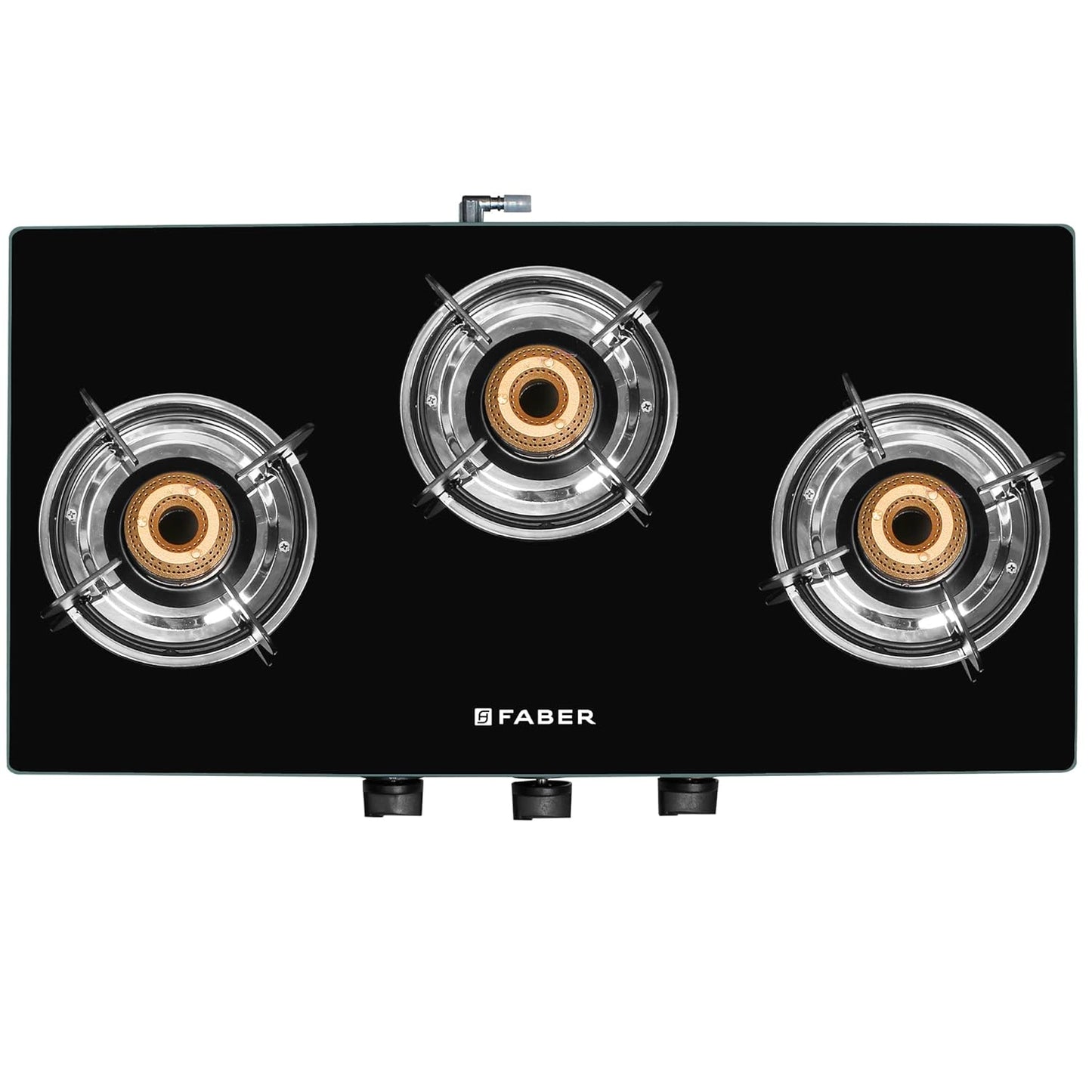 Faber Glass Top 3 Burner Gas Stove with Round Pan Support (Hob Cooktop Marvel 3BB BK),2 Medium & 1Small,Manual Ignition, Black