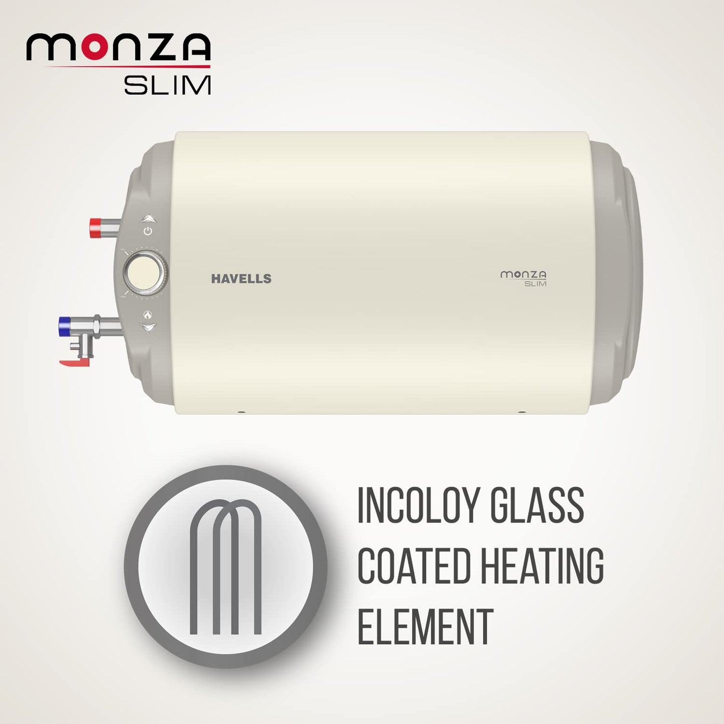 Havells Monza Slim 15 L Horizontal Right Water Heater, Metallic Body, 2000 W, 3S, With Free Flexi Pipe and Installation, Warranty: 7 Yr on Inn. Container; 4 Yr on Heating Element; 2 Yr Compre.(White)