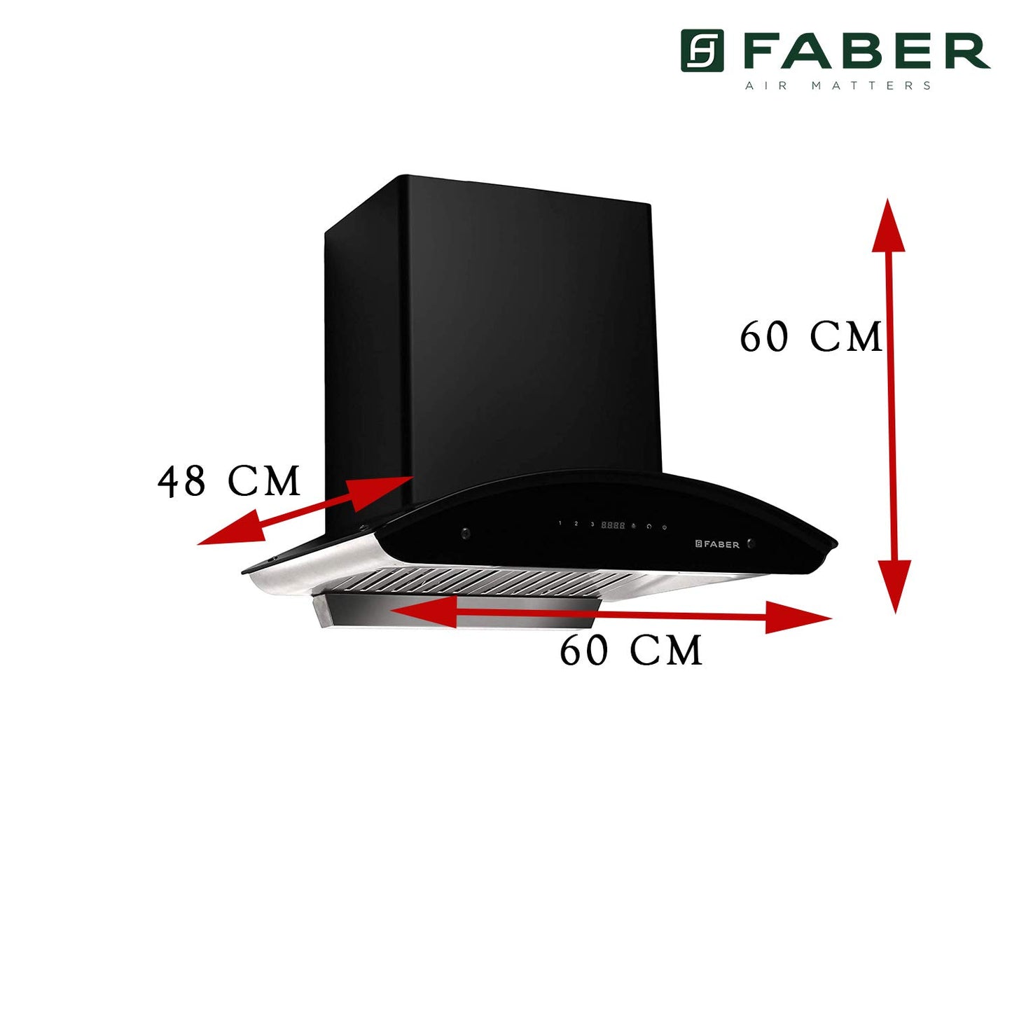 Faber 60 cm 1500 m³/hr Auto-Clean curved glass Kitchen Chimney (HOOD PRIMUS PLUS ENERGY HC SC BK 60, Baffle Filter, Touch Control, Black)