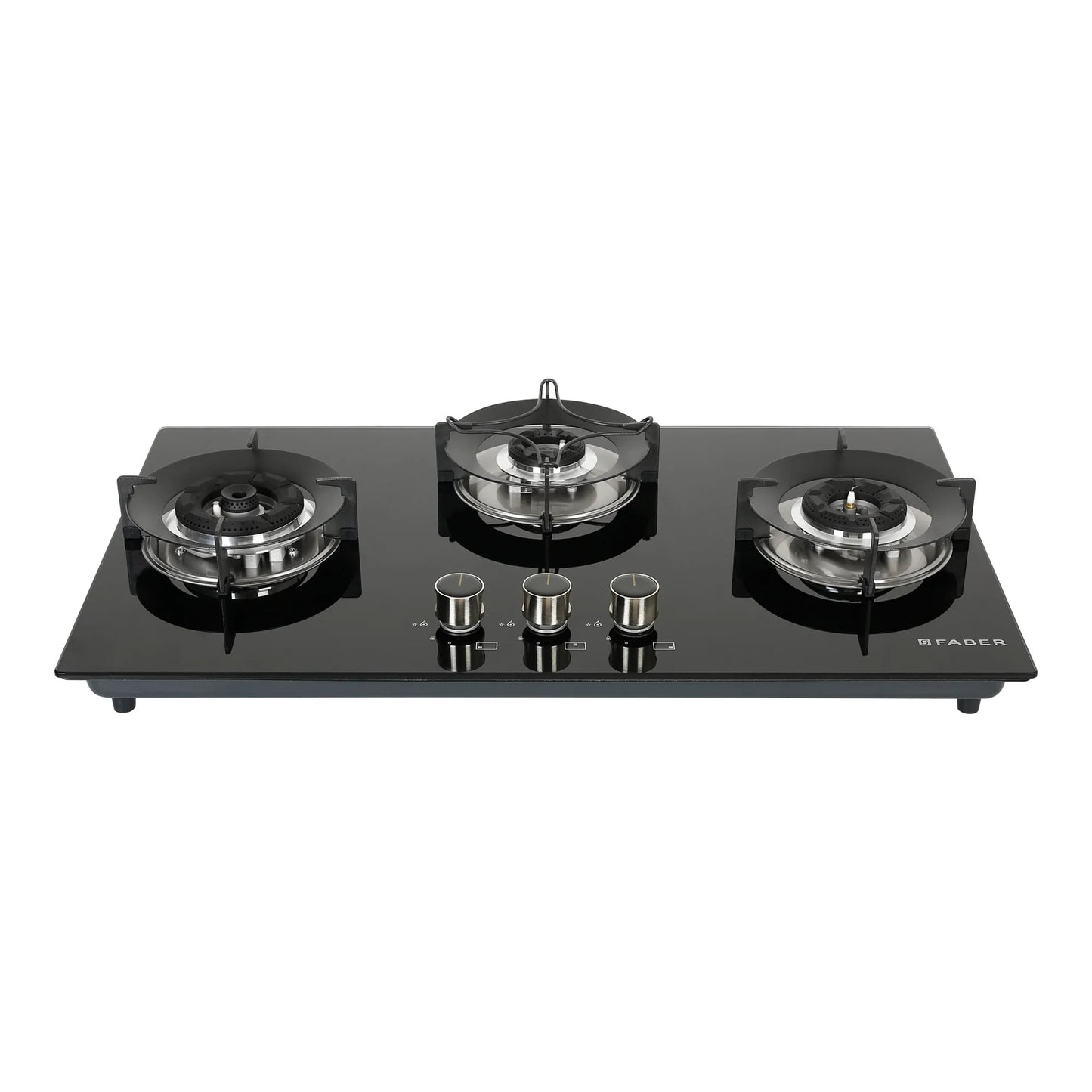 Faber Hob 3 Burner | Auto-Ignition | Spillage Proof | HOB SUPERIA HT763 BR AI | Concealed Chamber | Metal Knobs | Pan Support | Black Glass Finish |5 Yr Warranty on Burner & Glass | 1 Yr comprehensive