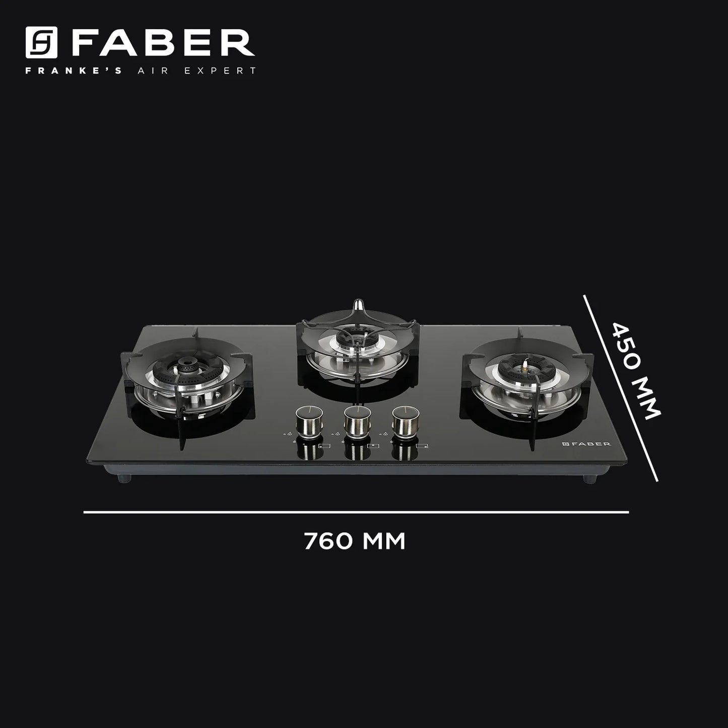 Faber Hob 3 Burner | Auto-Ignition | Spillage Proof | HOB SUPERIA HT763 BR AI | Concealed Chamber | Metal Knobs | Pan Support | Black Glass Finish |5 Yr Warranty on Burner & Glass | 1 Yr comprehensive