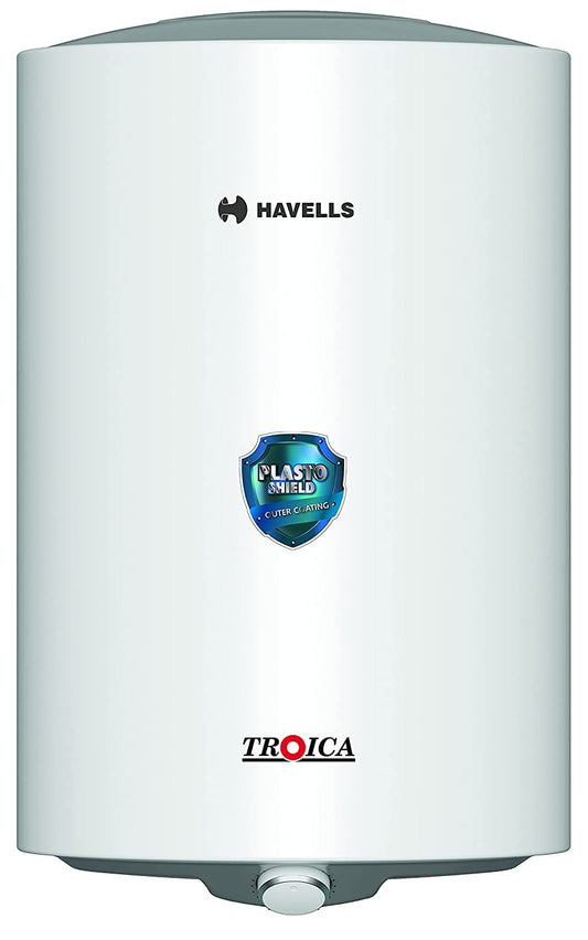 Havells Troica 15-Litre Vertical Storage Water Heater (Geyser) White Grey, 4 star