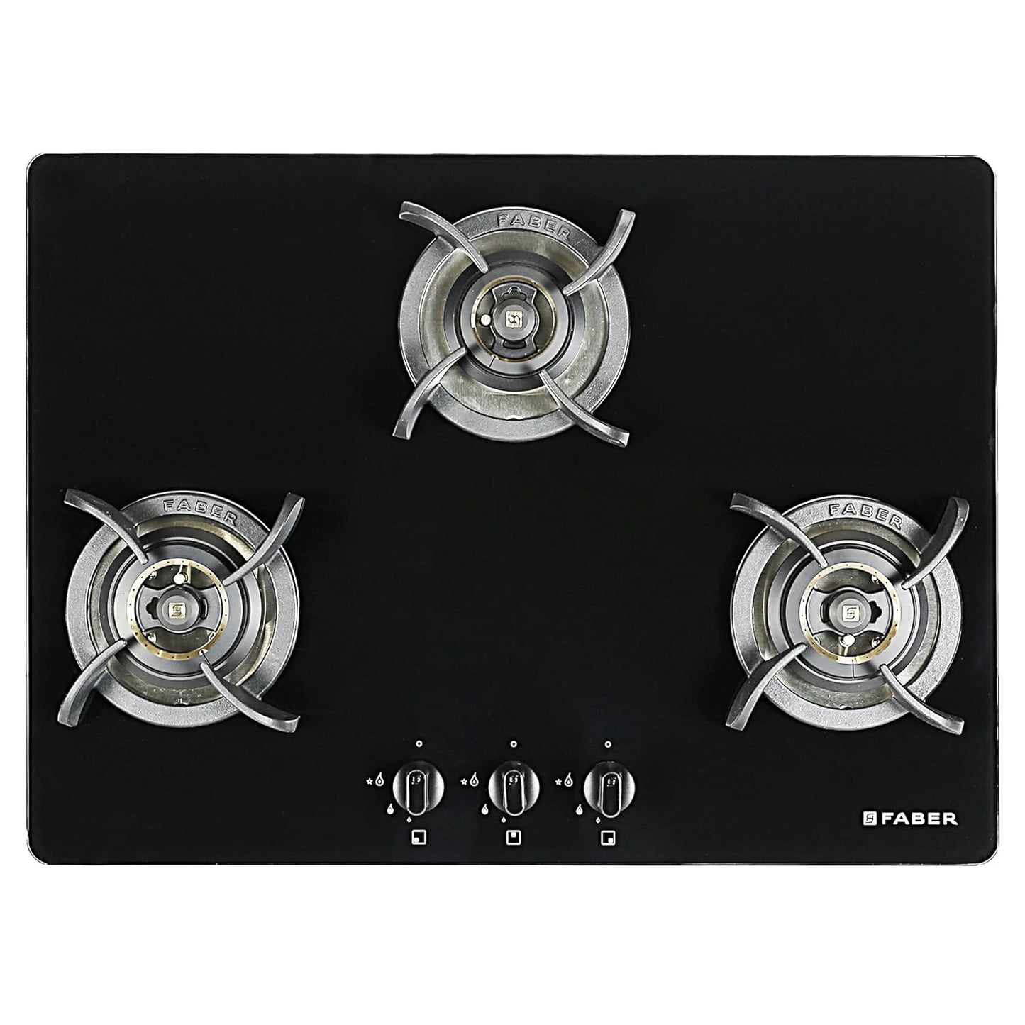 Faber Hob/Hobtop 3 Brass Burner Electric Auto Ignition, Glass Top (HOB ULTIMA HT723 CRS BR CI AI) - Black, 72 cm