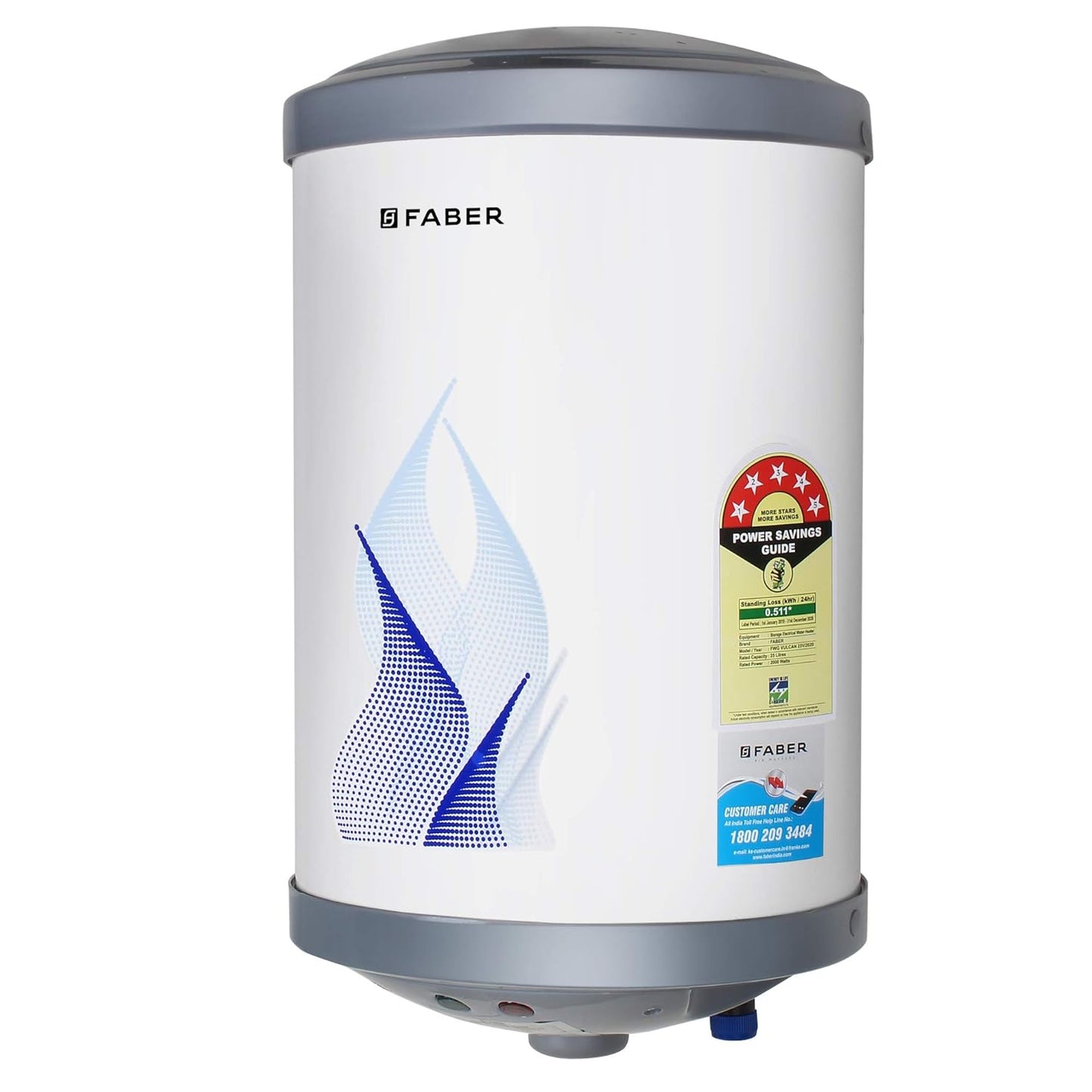 Faber 25Ltr Storage Water Heater (FWG VULCAN 25V), 5 Star, 7 yrs warranty on tank, Free Installation with Inlet & Outlet pipe, White