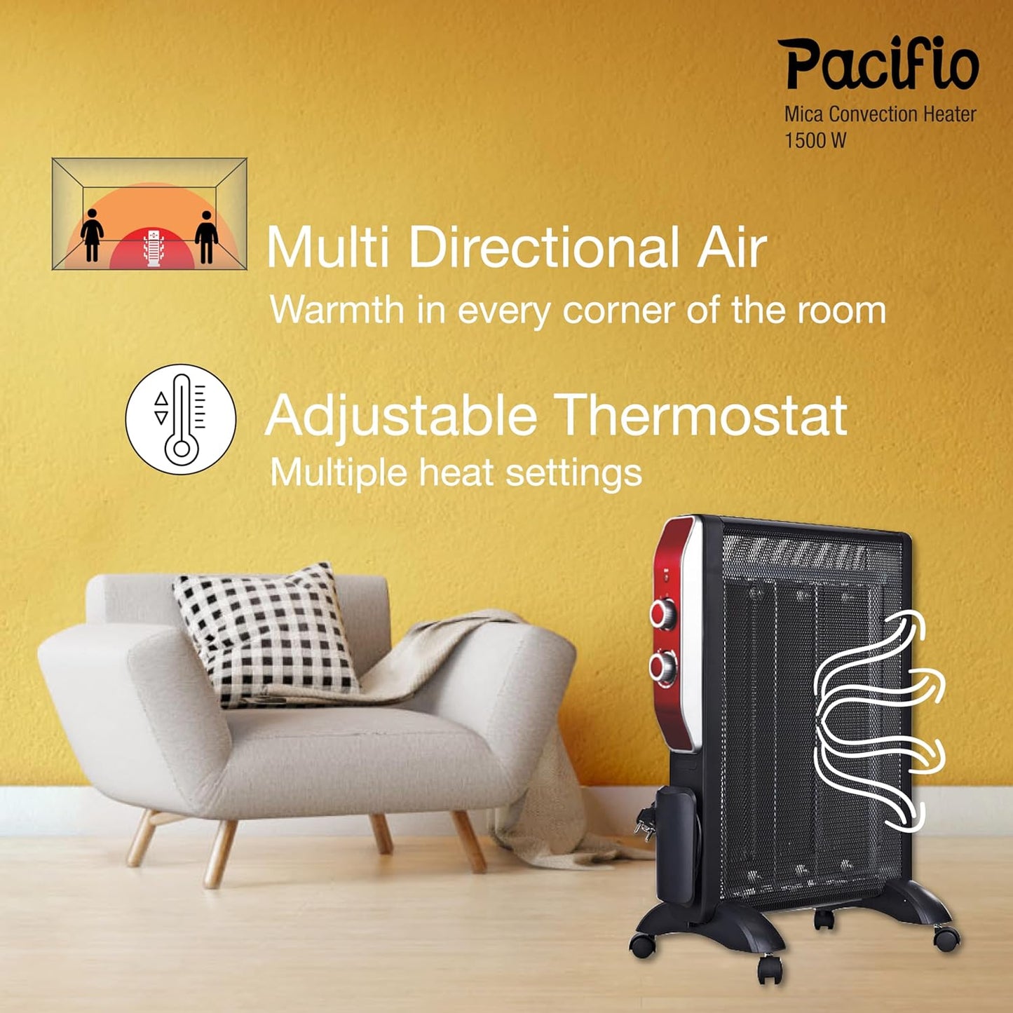 Havells Room Heater Pacifio Mica Convenction 1500 watt with Micathermic Technology & 2 Heat Setting (Black & Rose Gold)