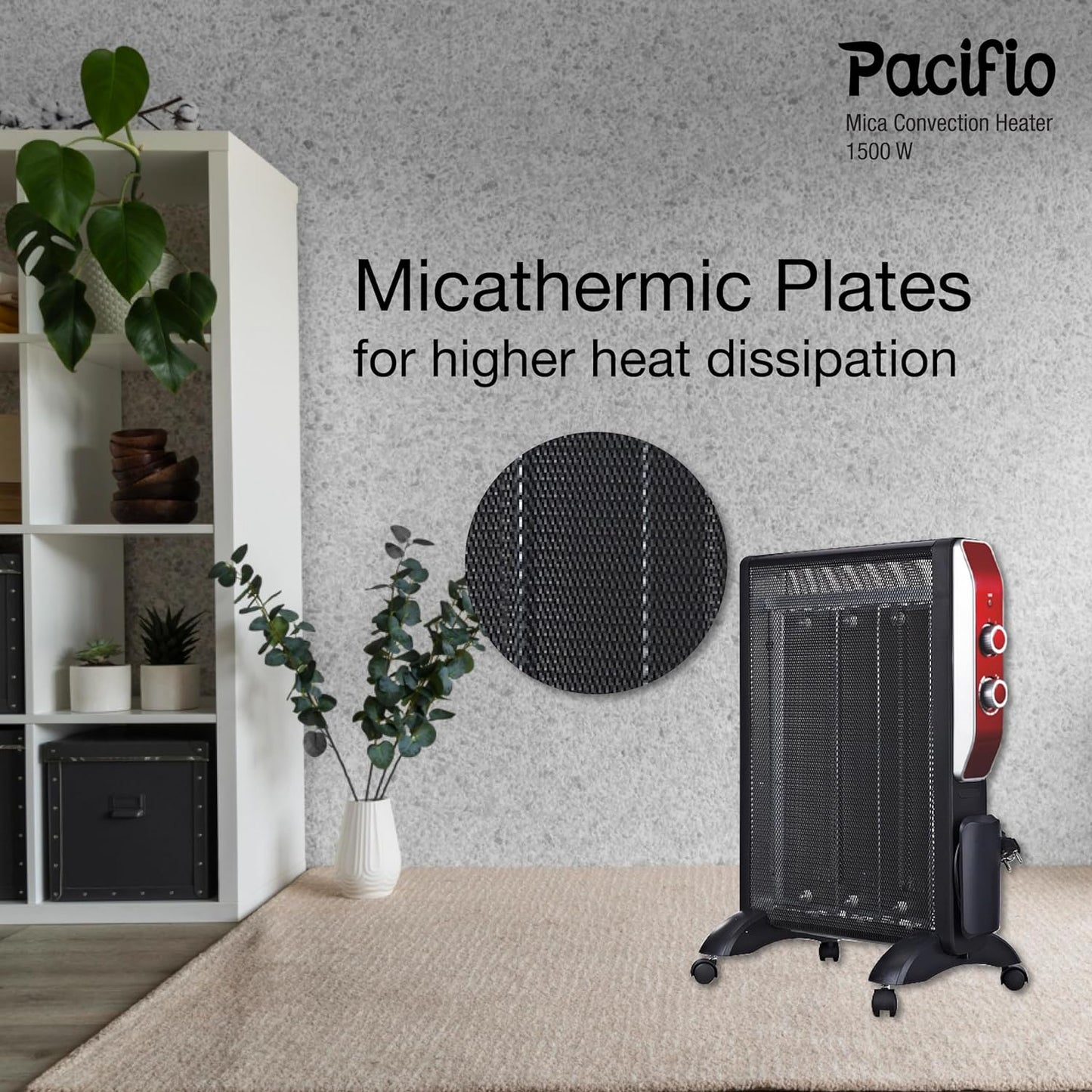 Havells Room Heater Pacifio Mica Convenction 1500 watt with Micathermic Technology & 2 Heat Setting (Black & Rose Gold)