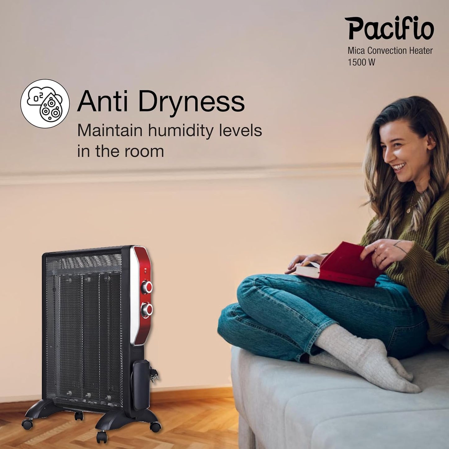 Havells Room Heater Pacifio Mica Convenction 1500 watt with Micathermic Technology & 2 Heat Setting (Black & Rose Gold)