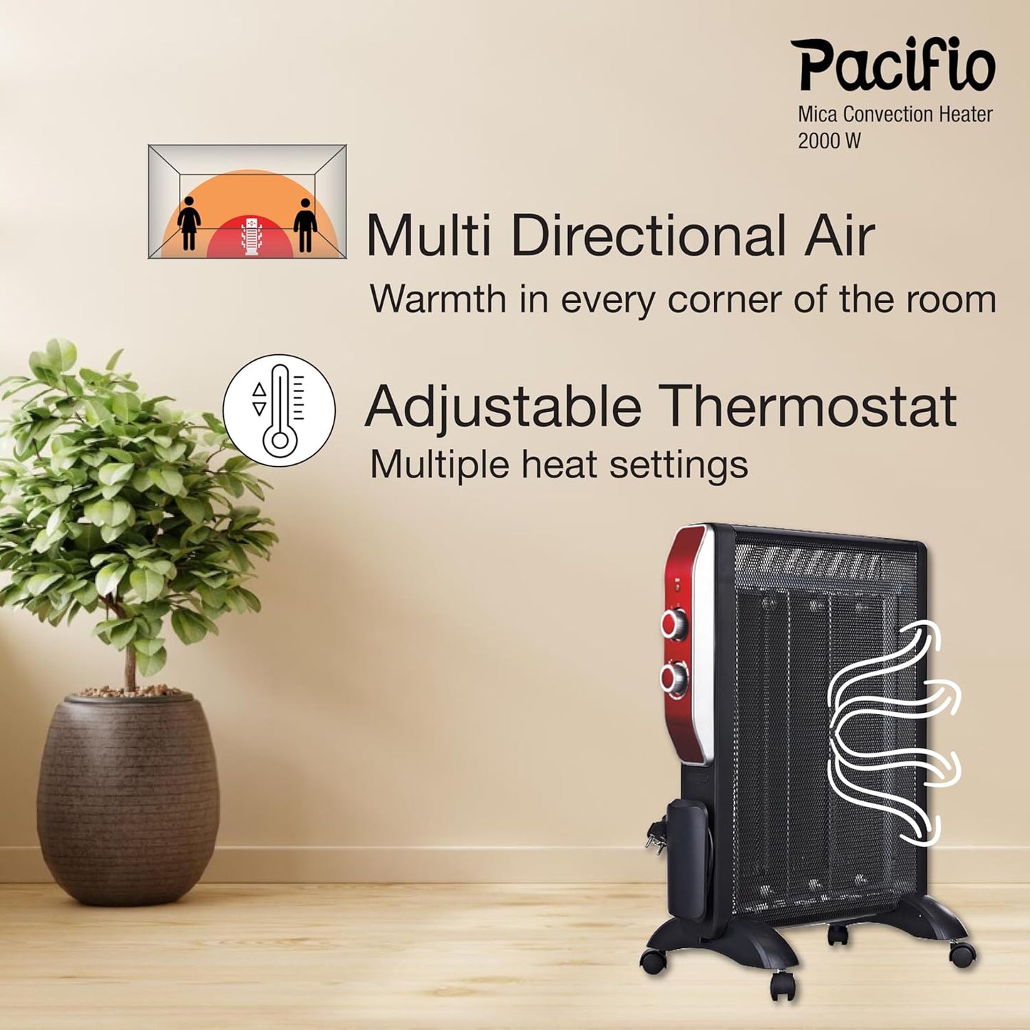 Havells Room Heater Pacifio Mica Convenction 2000 watt with Micathermic Technology & 2 Heat Setting (Black & Rose Gold)