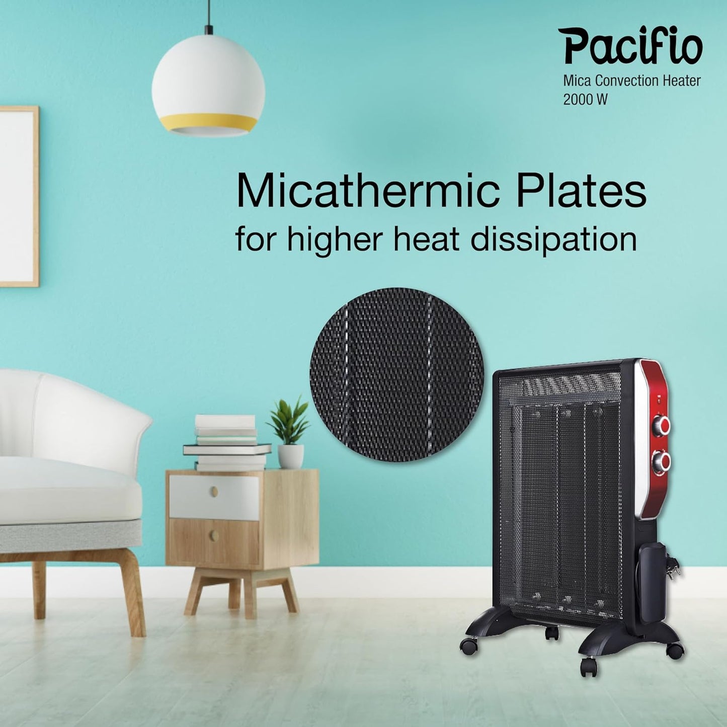 Havells Room Heater Pacifio Mica Convenction 2000 watt with Micathermic Technology & 2 Heat Setting (Black & Rose Gold)