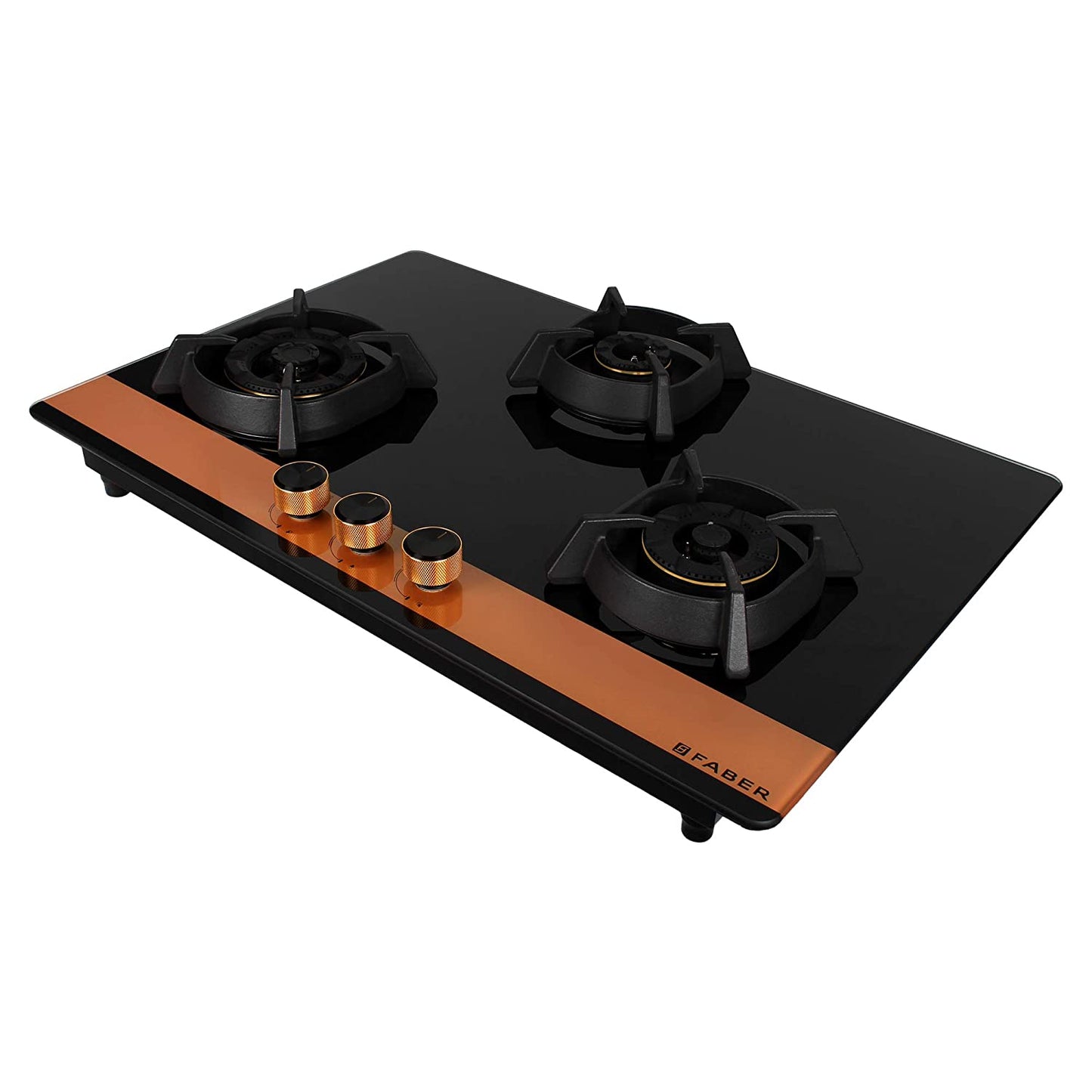 Faber Hobtop Utopia HT783 CRS BR CI AI 3 Brass Burner Auto Electric Ignition Glass Top (Black)