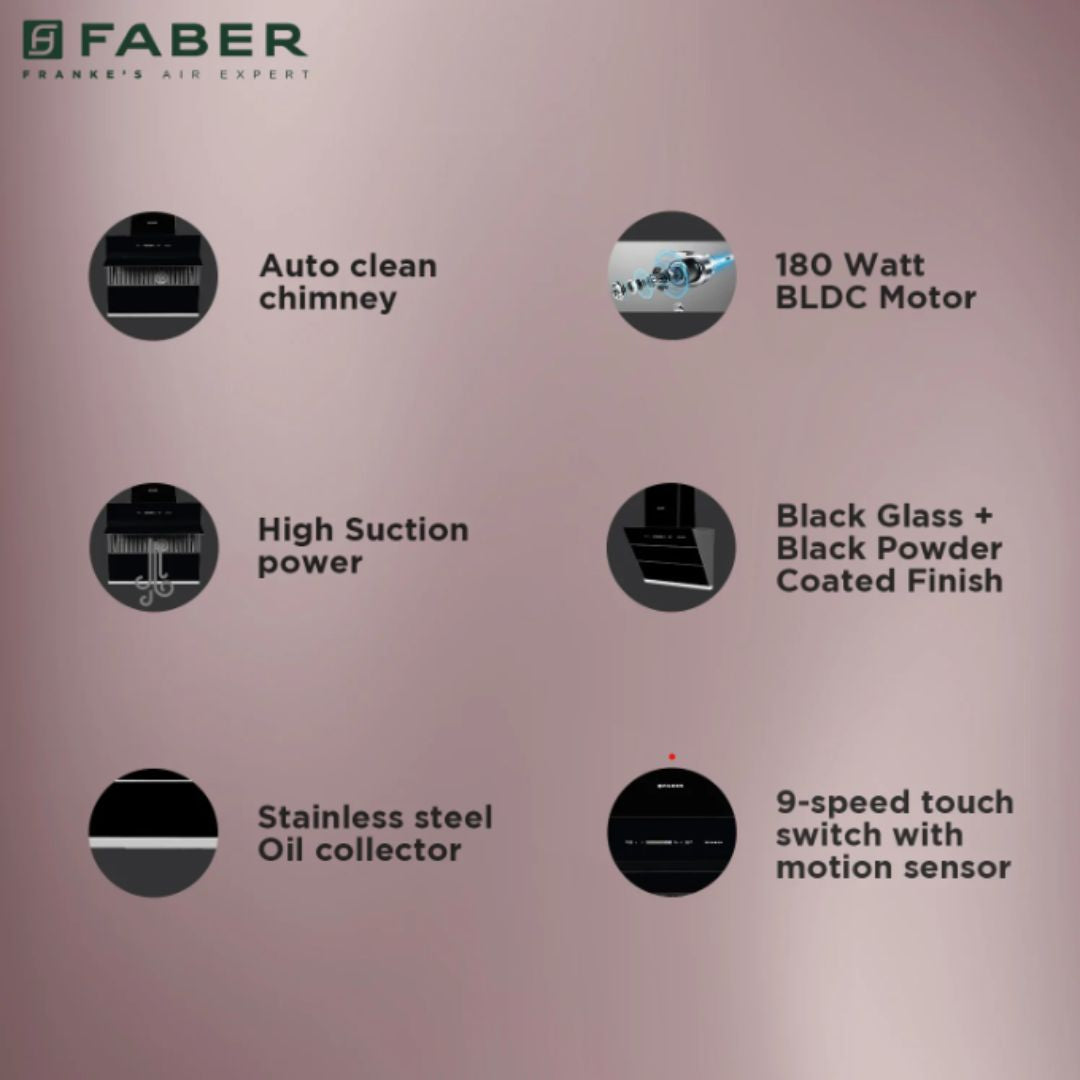 FABER AUTO CLEAN TOUCH CONTROL CHIMNEY AURA DIRECT DRIVE BF SC AC BK60