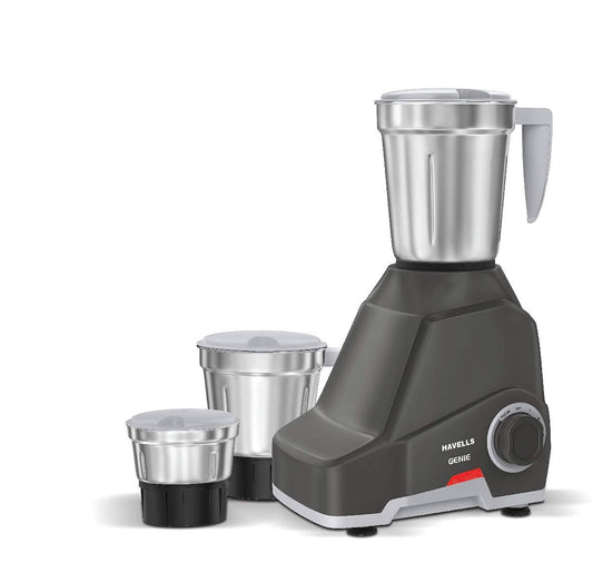 Havells Genie 500 Watt Mixer Grinder with 3 Stainless Steel Jar, SS-304 Grade Blades, Power indicator & 5 year motor warranty (Grey)