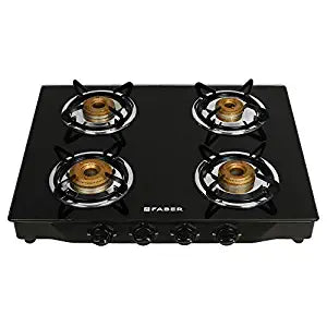 Faber Jumbo Glass Top 4 Burner Gas Stove, auto Ignition (JUMBO 4BB BK), Black