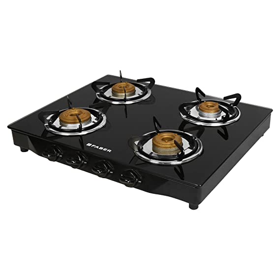 Faber Jumbo Glass Top 4 Burner Gas Stove, auto Ignition (JUMBO 4BB BK), Black