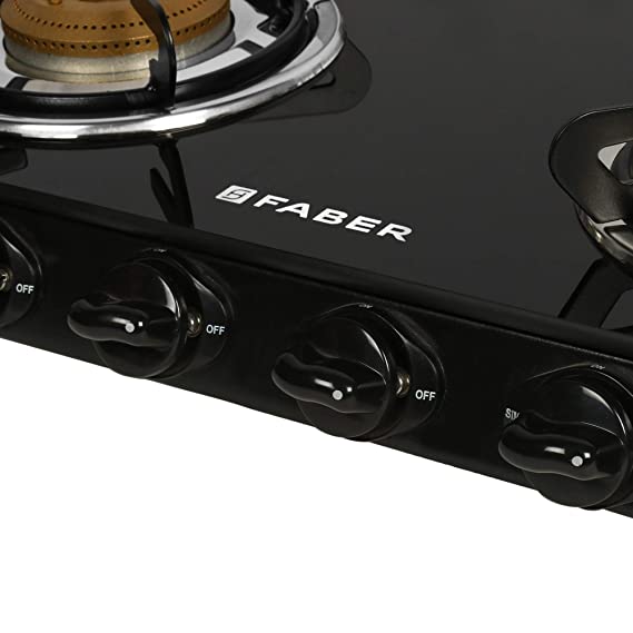 Faber Jumbo Glass Top 4 Burner Gas Stove, auto Ignition (JUMBO 4BB BK), Black