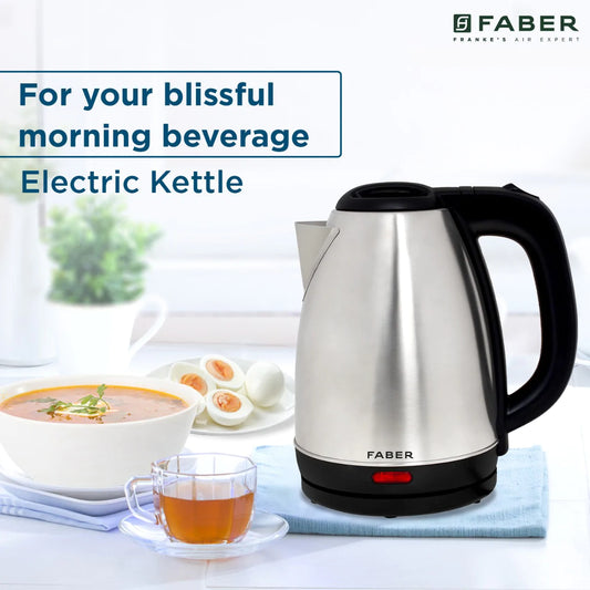 Faber Electric Kettle with Stainless Steel Body, FK 1.5 litres boiler for Water, SS, (FK 1.5L SS)