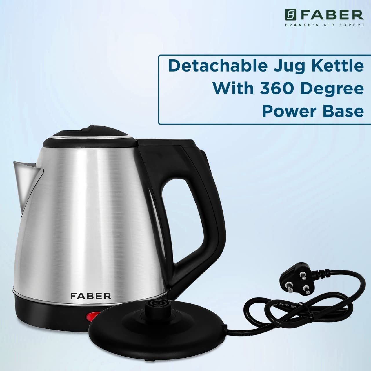 Faber Electric Kettle with Stainless Steel Body, FK 1.5 litres boiler for Water, SS, (FK 1.5L SS)