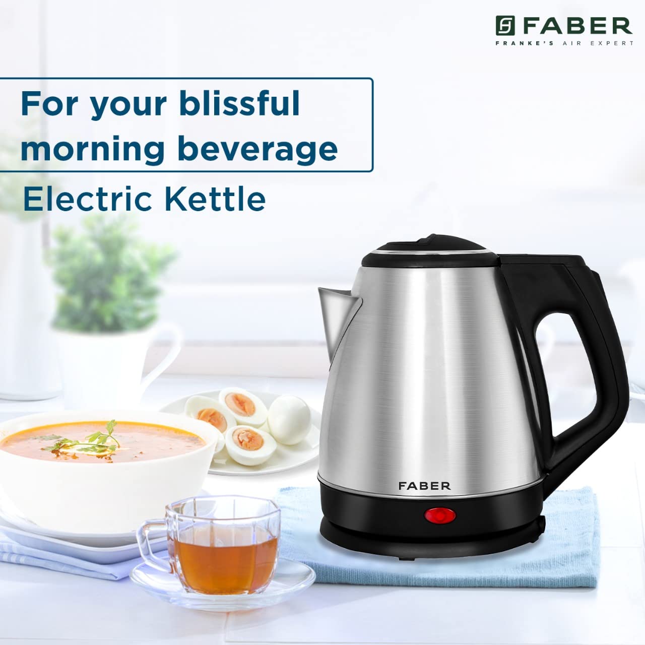 Faber Electric Kettle with Stainless Steel Body, FK 1.2 litres boiler for Water, SS, (FK 1.2L SS)