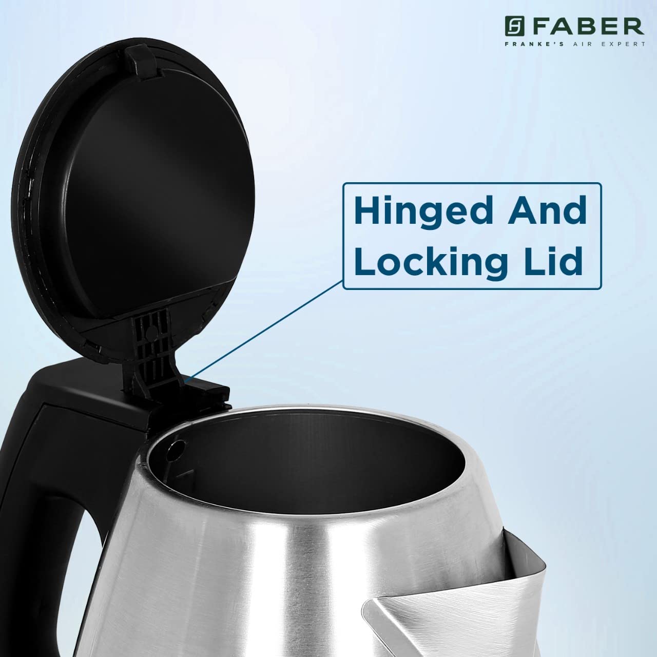 Faber Electric Kettle with Stainless Steel Body, FK 1.2 litres boiler for Water, SS, (FK 1.2L SS)