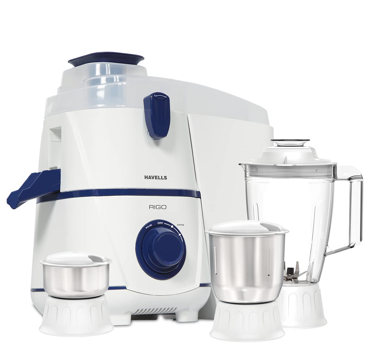 Havells RIGO Juicer Mixer Grinder, 500W, 3 Jars (White, Dark Blue)