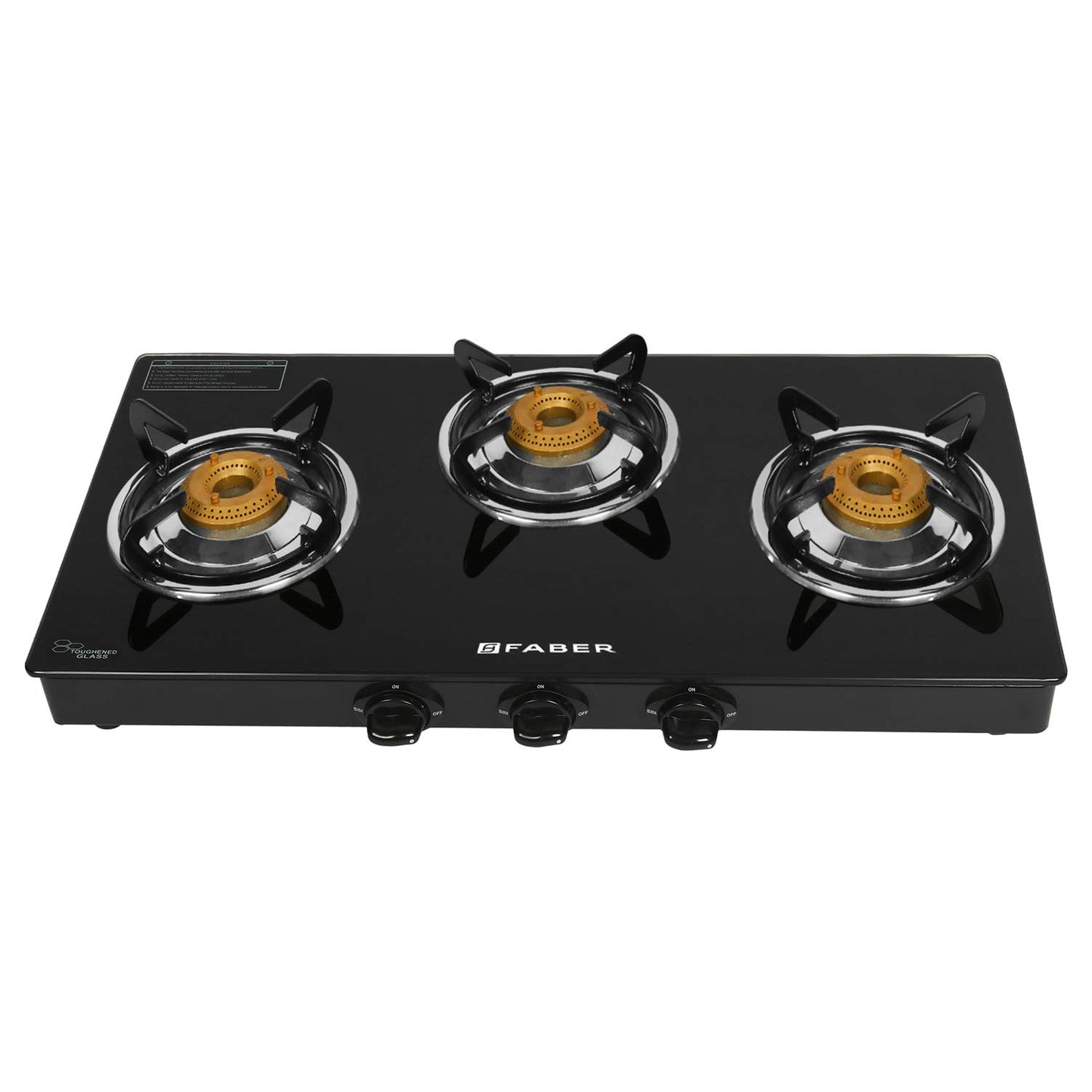 Faber Power 3BB BK Manual Ignition 3 Burner Glass Cooktop Gas Stove - Black