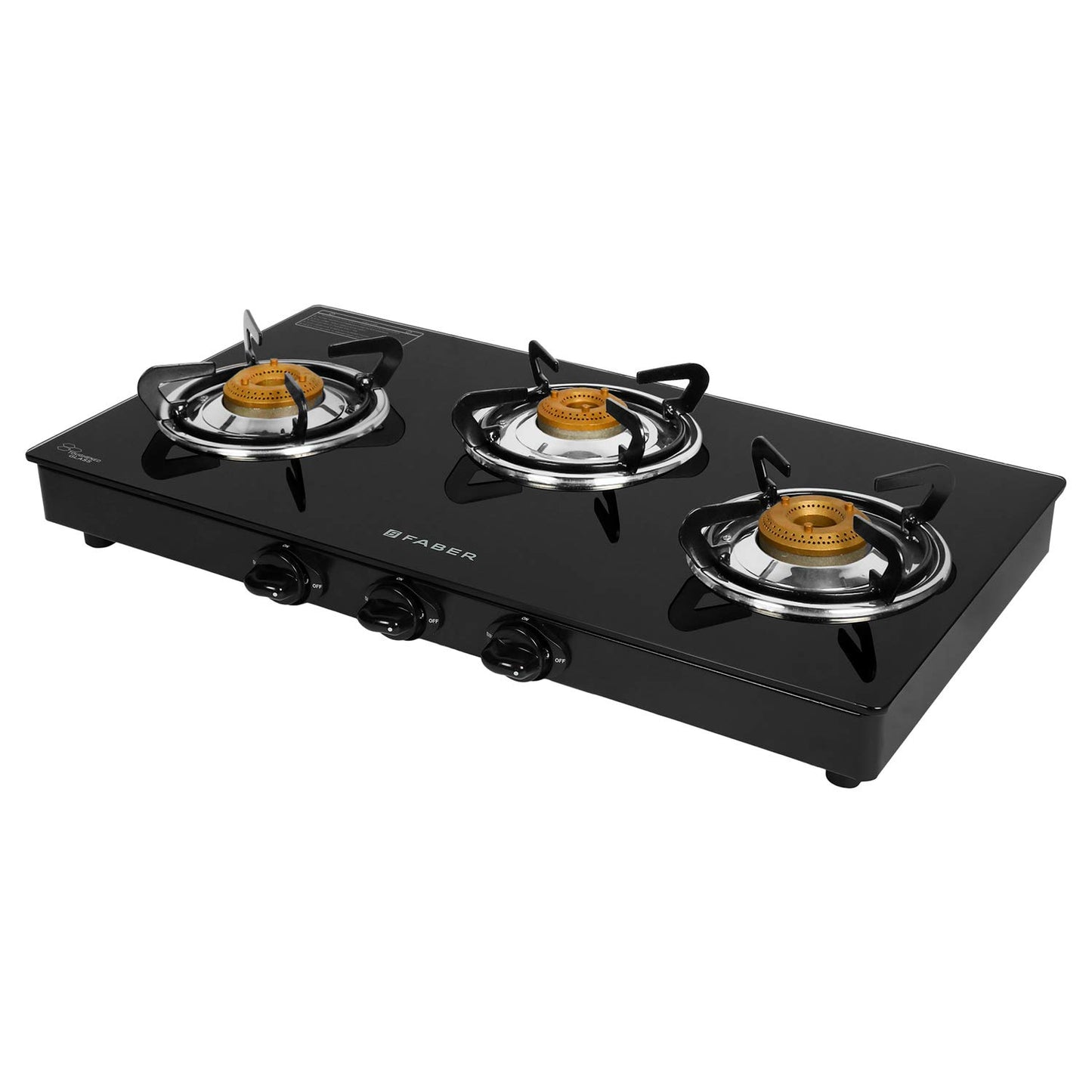 Faber Power 3BB BK Manual Ignition 3 Burner Glass Cooktop Gas Stove - Black