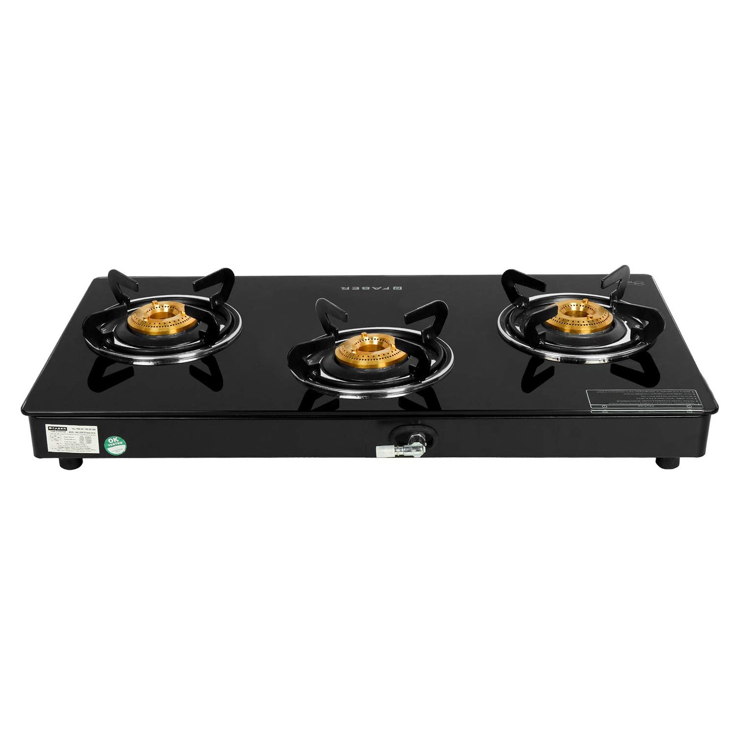 Faber Power 3BB BK Manual Ignition 3 Burner Glass Cooktop Gas Stove - Black