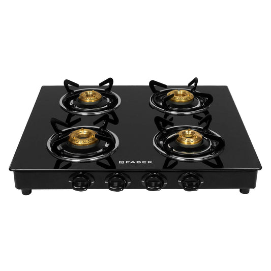 Faber 4 Burner Glass Cooktop Power 4BB BK Manual Ignition Gas Stove (Black)