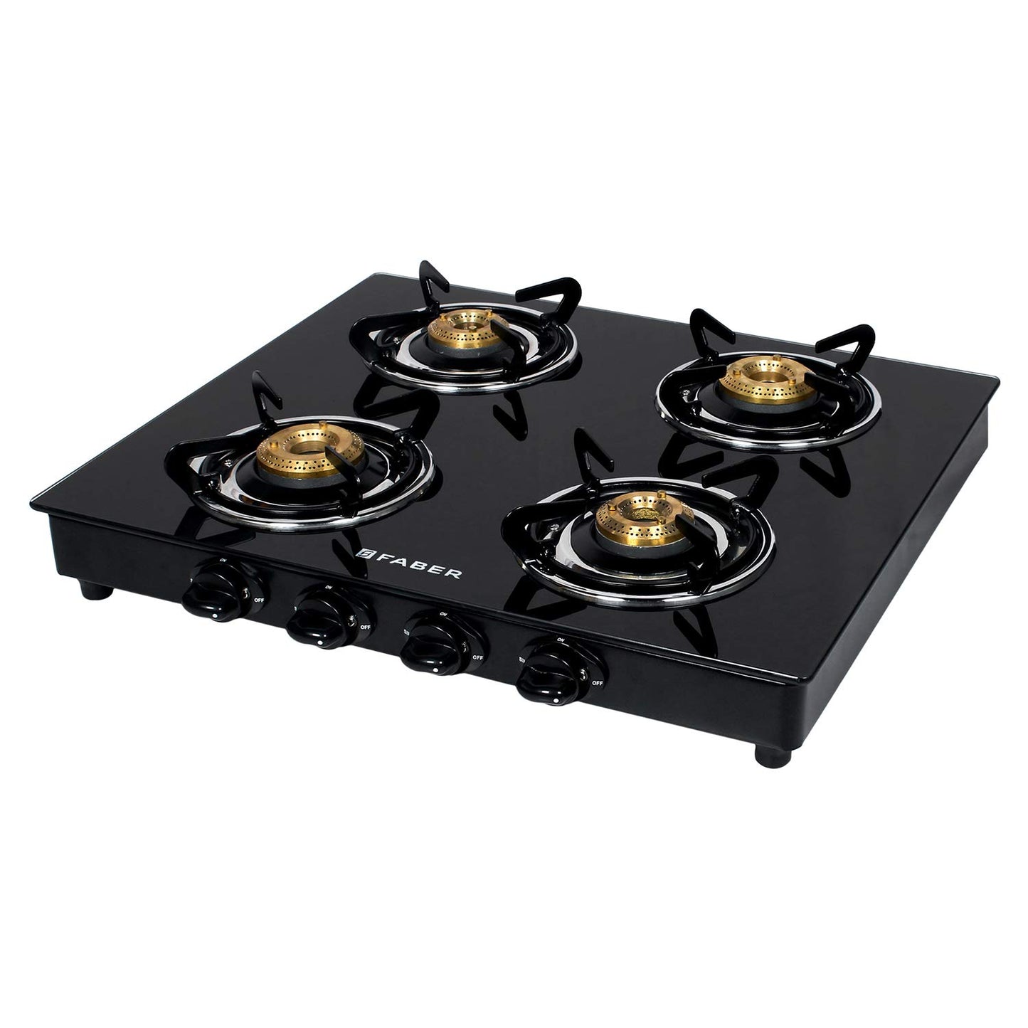 Faber 4 Burner Glass Cooktop Power 4BB BK Manual Ignition Gas Stove (Black)