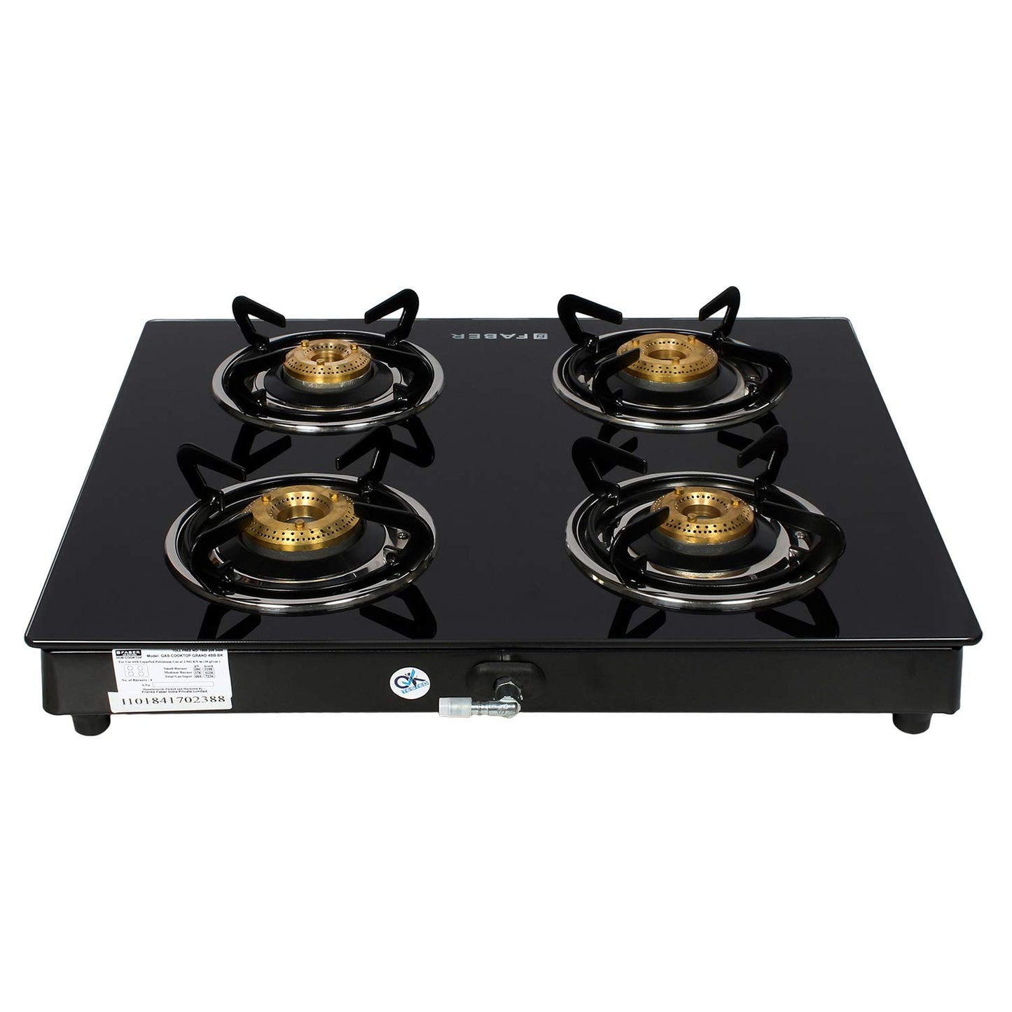 Faber 4 Burner Glass Cooktop Power 4BB BK Manual Ignition Gas Stove (Black)